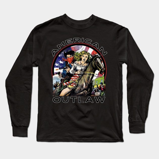 Vintage Worn American Outlaw in the Wild West Long Sleeve T-Shirt by Joaddo